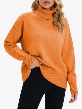 Oversized Orange Turtleneck Sweater Great Fall Sweater Medium NWT